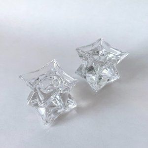 Vintage Lead Acrylic Transparent Crystal Star Cube Set of 2 Candle Holders